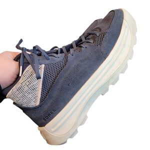 Sorel ONA 503 Dusty Blue Knit Mid Platform Sneakers Women's Size 7.5